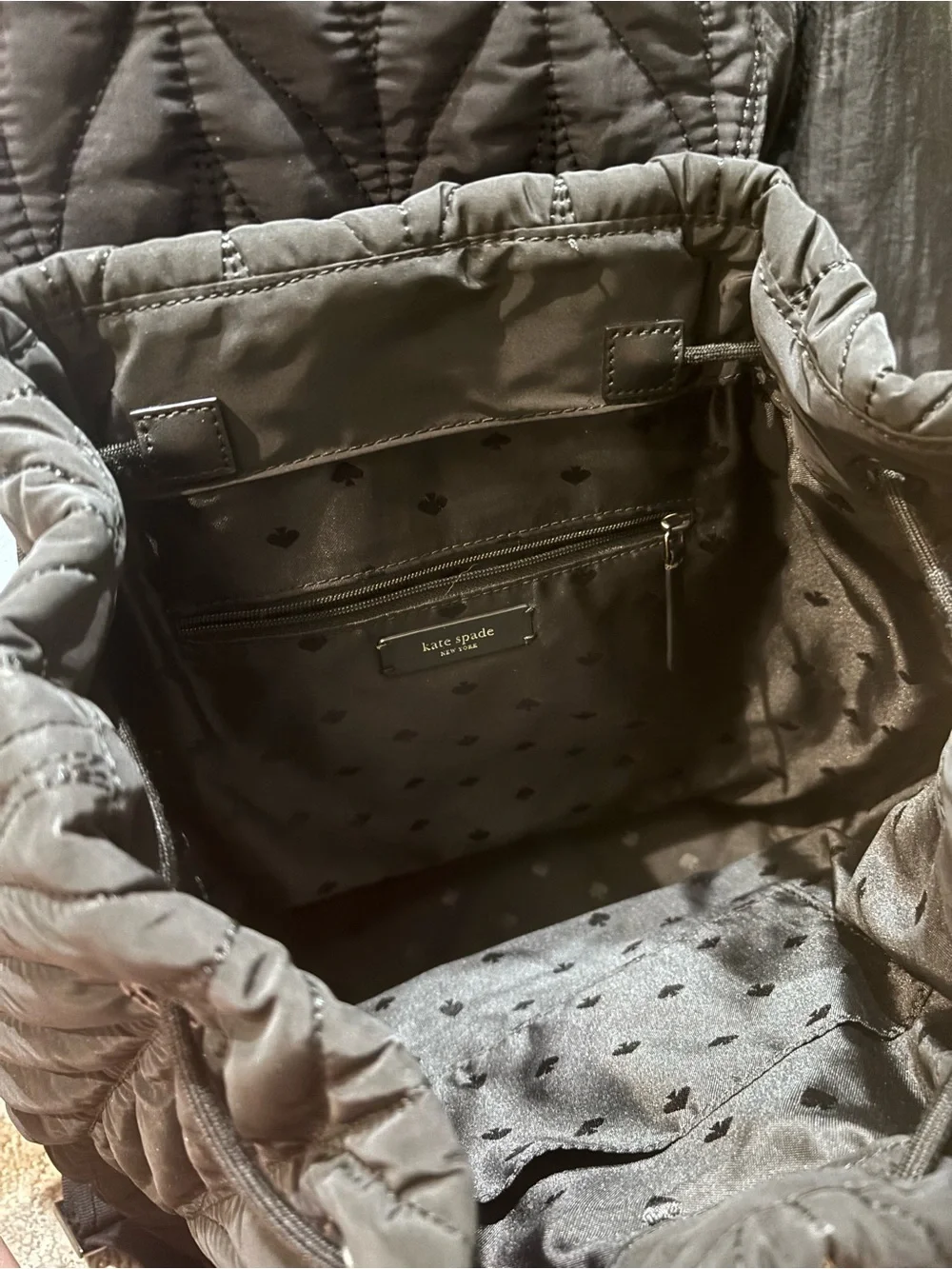kate spade Quilted Black Drawstring Backpack